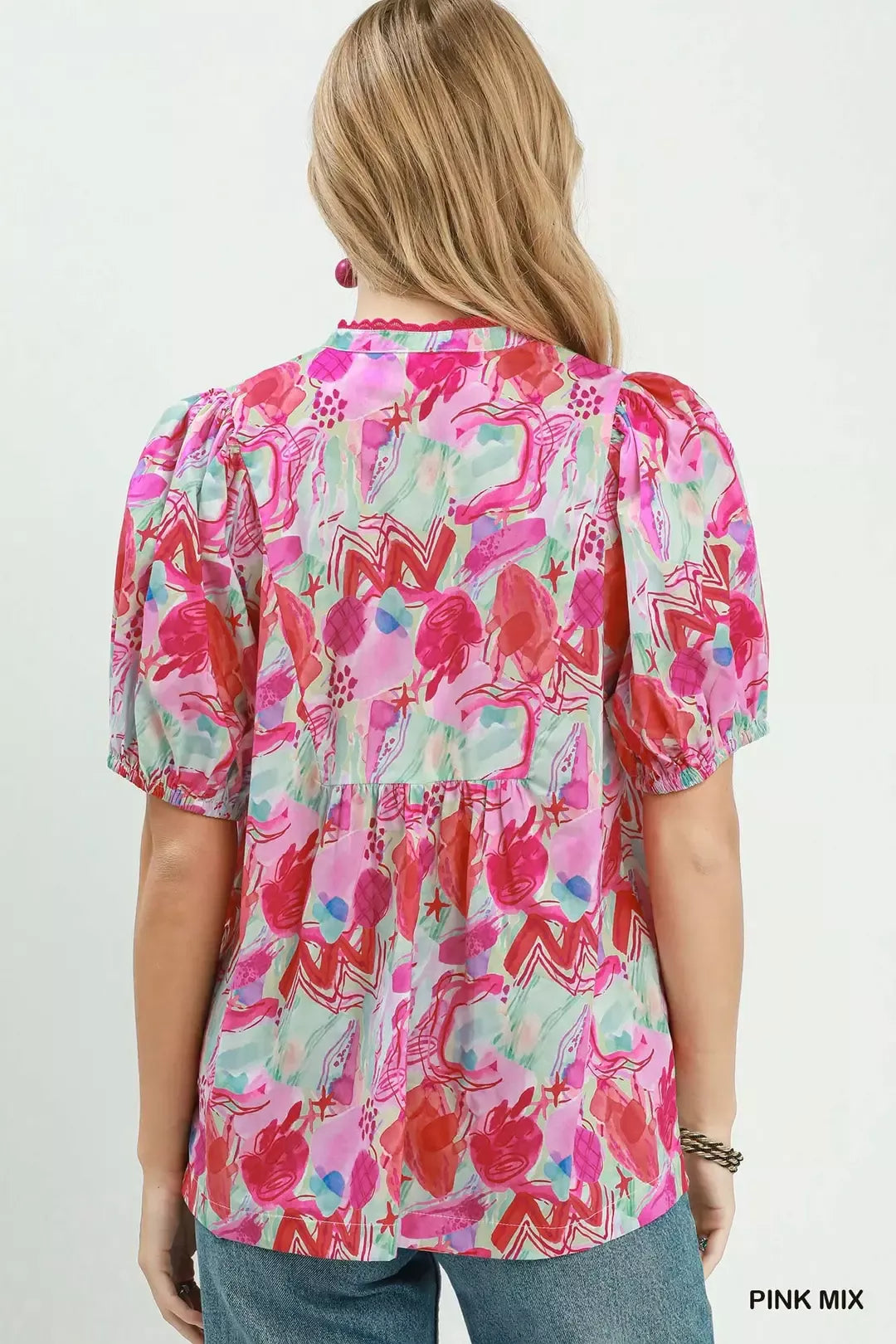 umgee abstract print Umgee Abstract Print Puff Sleeve Top view 3 (top) - shop at us.meeeshop