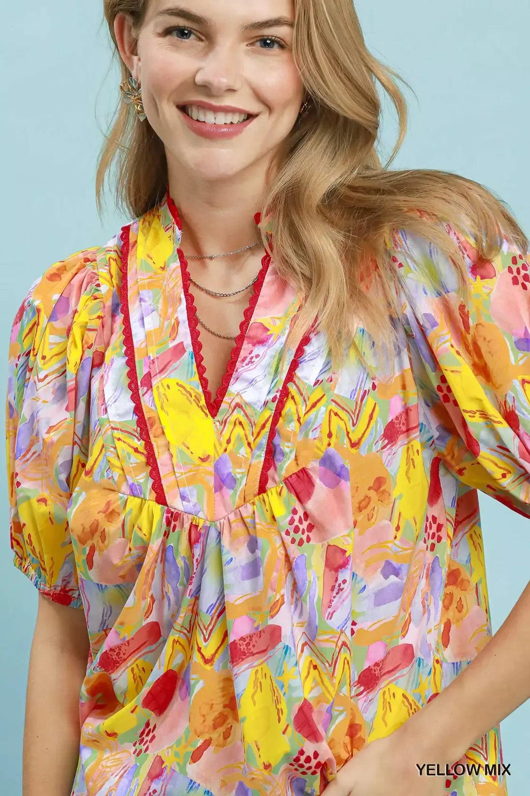 umgee abstract print Umgee Abstract Print Puff Sleeve Top view 4 (top) - shop at us.meeeshop