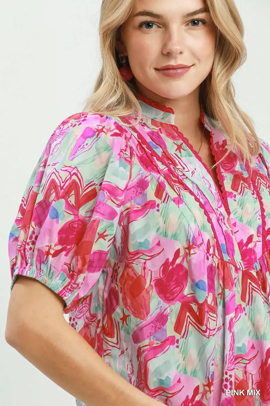 umgee abstract print Umgee Abstract Print Puff Sleeve Top view 4 (top) - shop at us.meeeshop