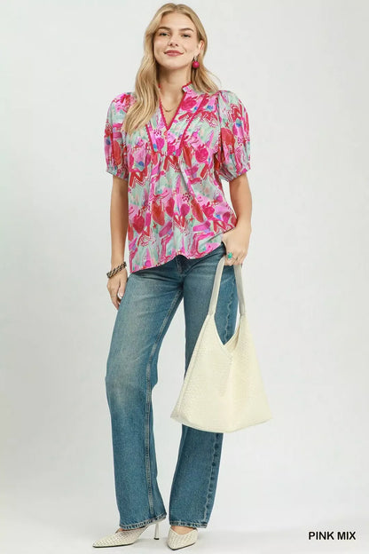 umgee abstract print Umgee Abstract Print Puff Sleeve Top view 5 (top) - shop at us.meeeshop