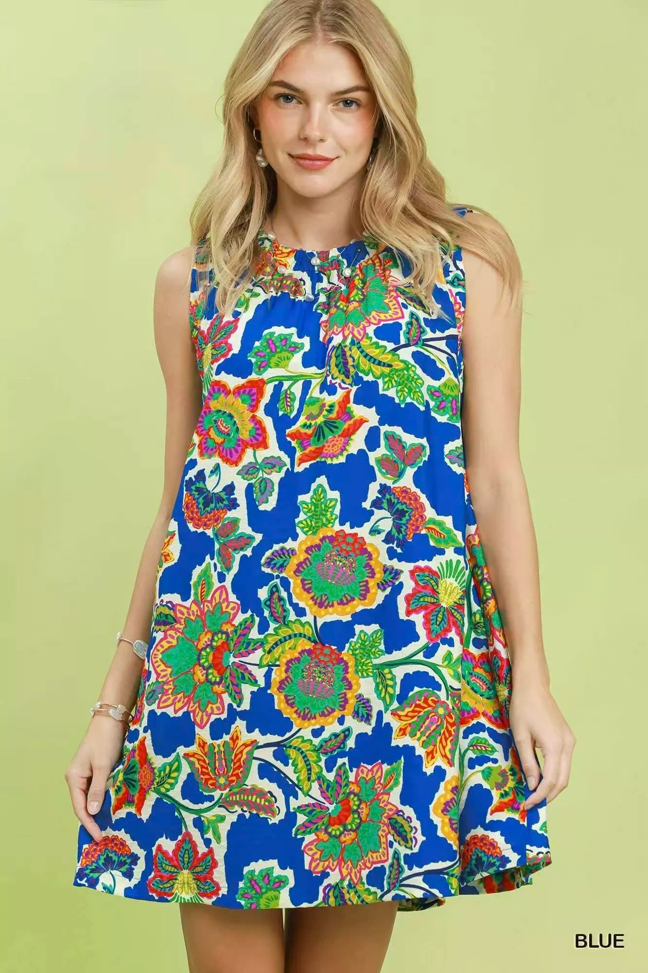 umgee abstract print Umgee Abstract Print Sleeveless Shift Dress BLUE (dress) - shop at us.meeeshop