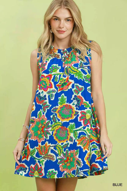 umgee abstract print Umgee Abstract Print Sleeveless Shift Dress BLUE (dress) - shop at us.meeeshop