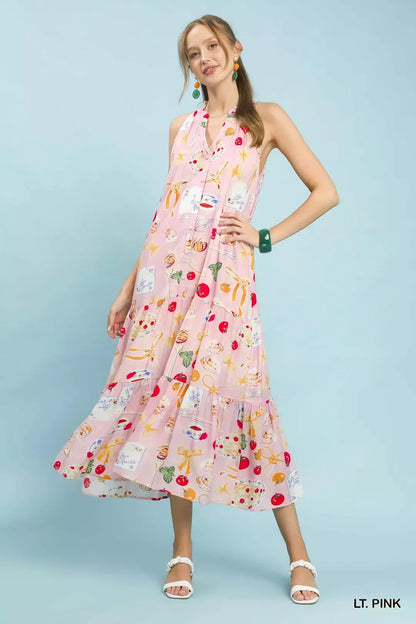 umgee abstract print Umgee Abstract Print Tiered Halter Midi Dress view 2 (dress) - shop at us.meeeshop