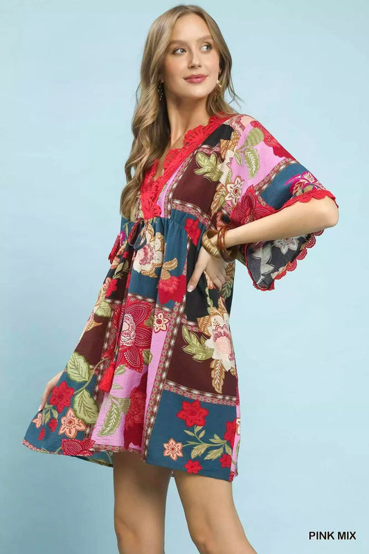 umgee abstract print Umgee Abstract Print V-neck Mini Dress view 2 (dress) - shop at us.meeeshop