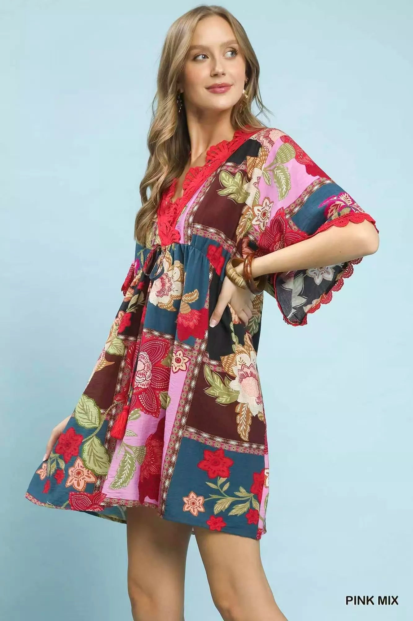 umgee abstract print Umgee Abstract Print V-neck Mini Dress view 2 (dress) - shop at us.meeeshop