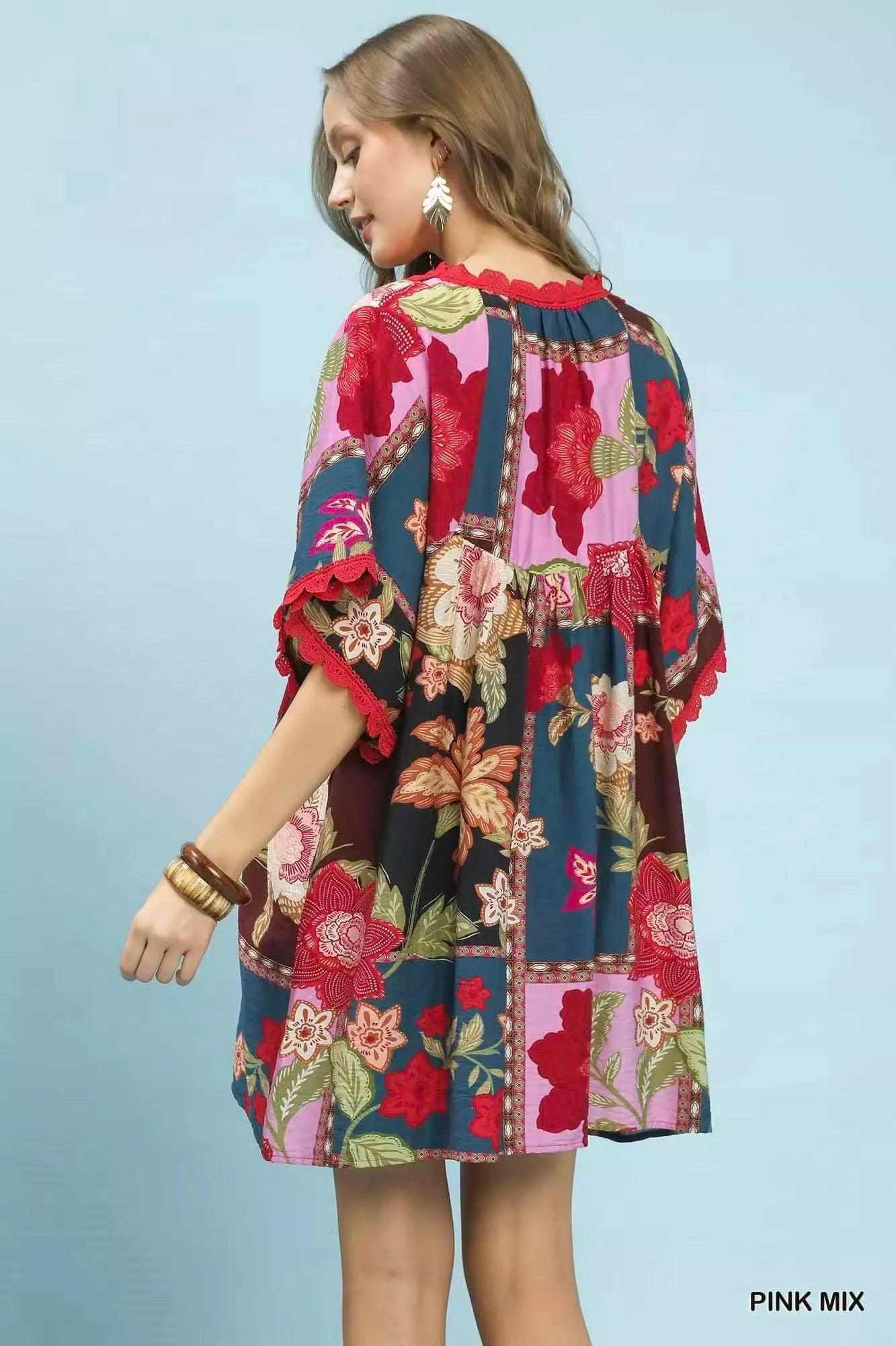 umgee abstract print Umgee Abstract Print V-neck Mini Dress view 3 (dress) - shop at us.meeeshop