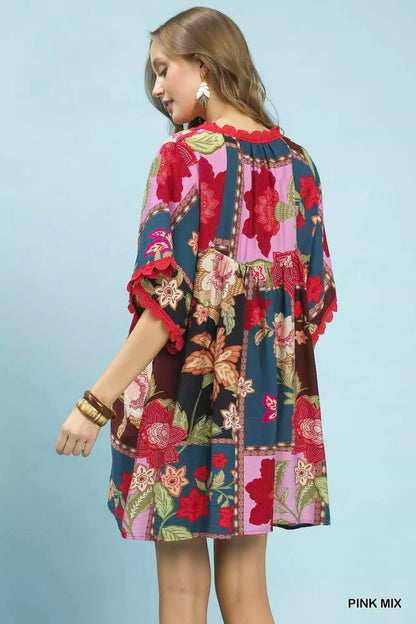 umgee abstract print Umgee Abstract Print V-neck Mini Dress view 3 (dress) - shop at us.meeeshop