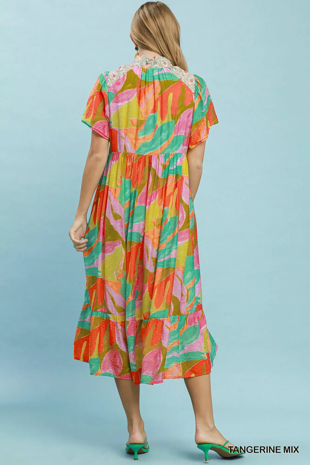 Umgee Abstract Tropical Print Tiered Midi Dress TANGERINE MIX view 3 (dress) - umgee abstract print dre - shop at us.meeeshop