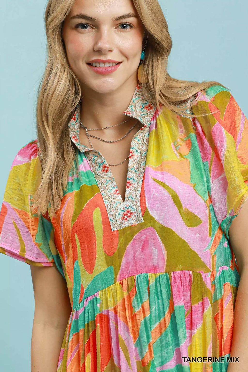 Umgee Abstract Tropical Print Tiered Midi Dress view 5 (dress) - umgee abstract print dress, umgee abst - shop at us.meeeshop