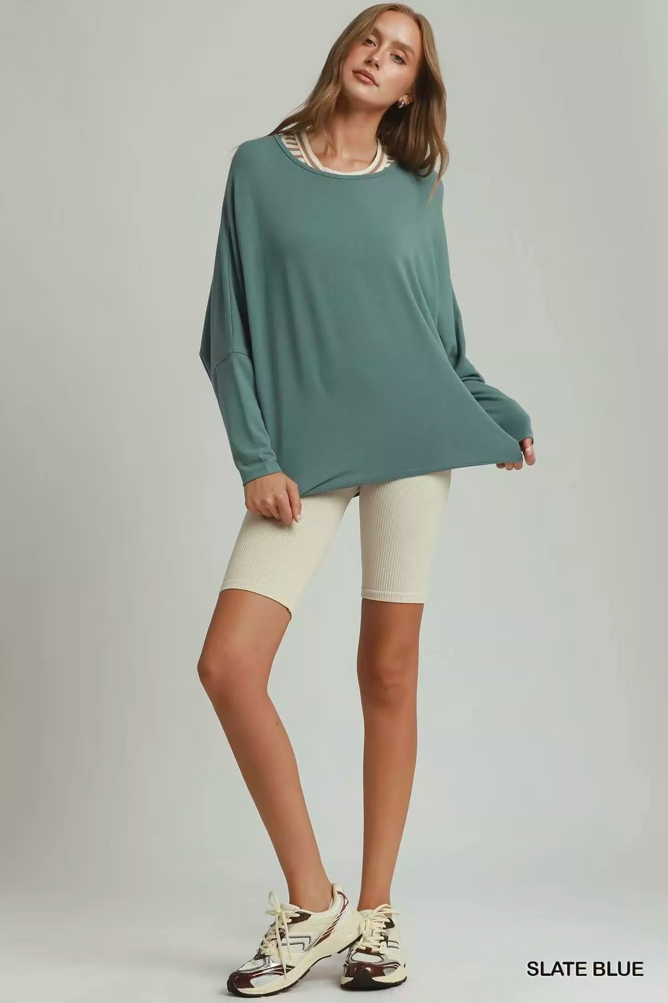 Umgee Batwing Round Neck Long Sleeve Top view 4 (top) - umgee twist front top, umgee top sale, umgee to - shop at us.meeeshop