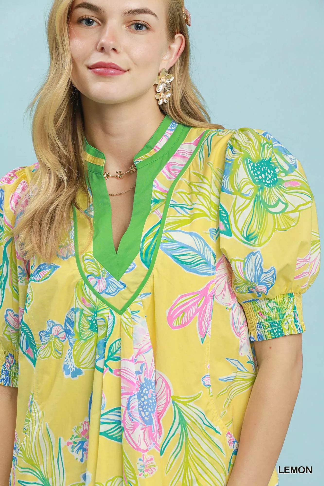 Umgee Botanical Print Dress with Smocked Cuffs view 4 (dress) - cuffs dress, smocked cuffs dress - shop at us.meeeshop