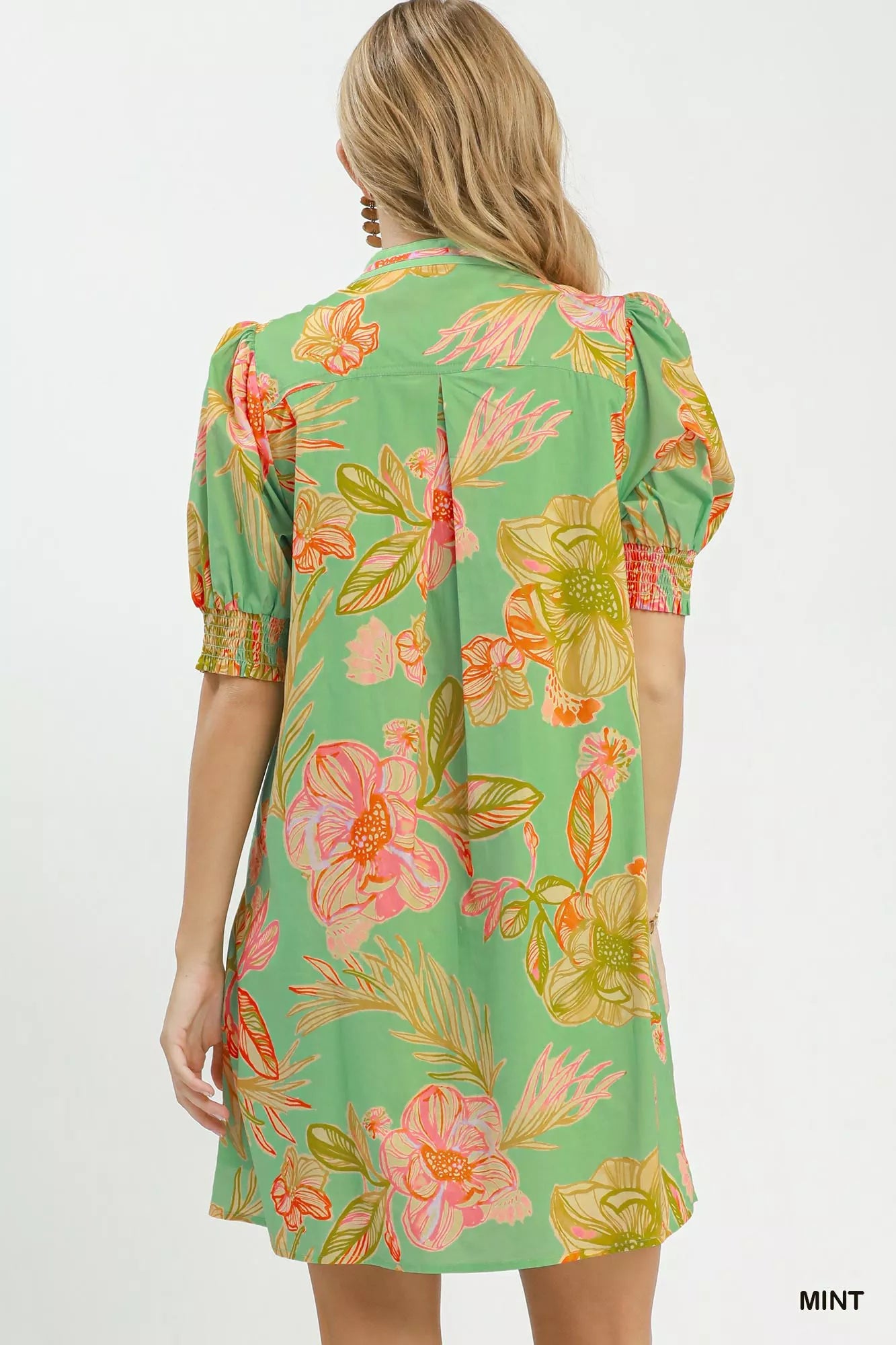 Umgee Botanical Print Dress with Smocked Cuffs view 5 (dress) - cuffs dress, smocked cuffs dress - shop at us.meeeshop
