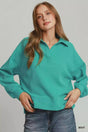 Umgee Brushed Waffle Polo Collared Pullover