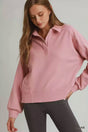 Umgee Brushed Waffle Polo Collared Pullover