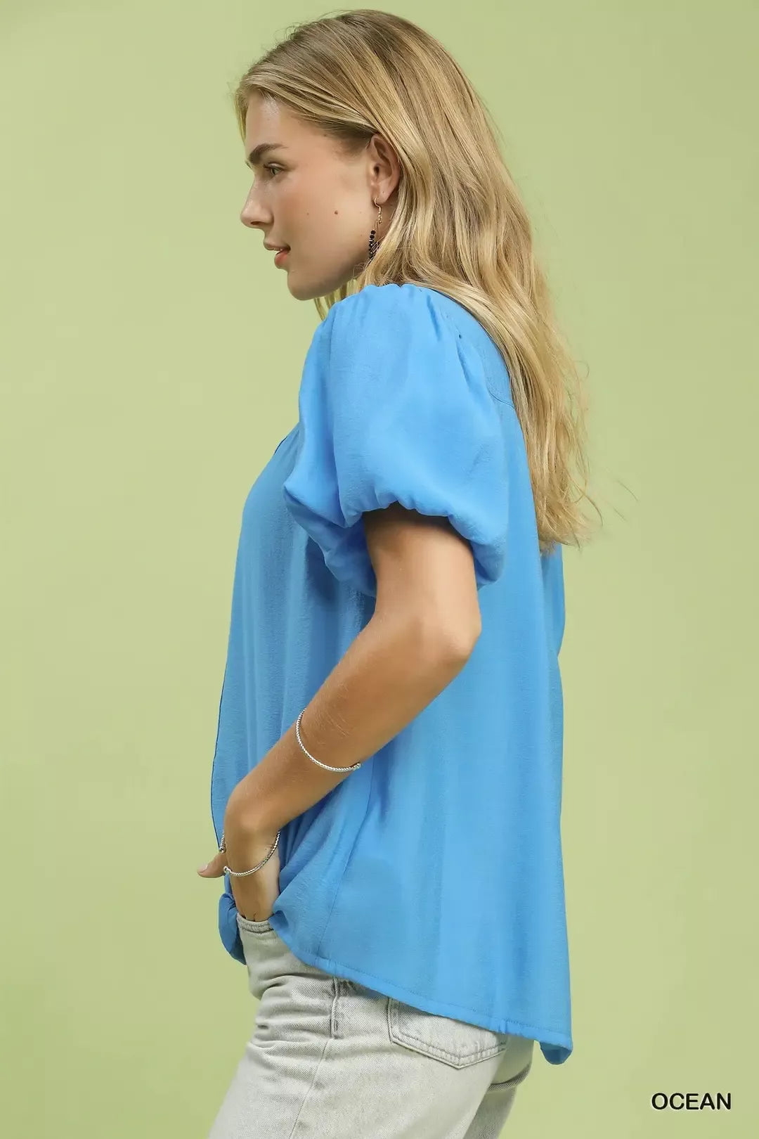 umgee button down Umgee Button-down Puff Sleeve Shirt view 2 (top) - shop at us.meeeshop