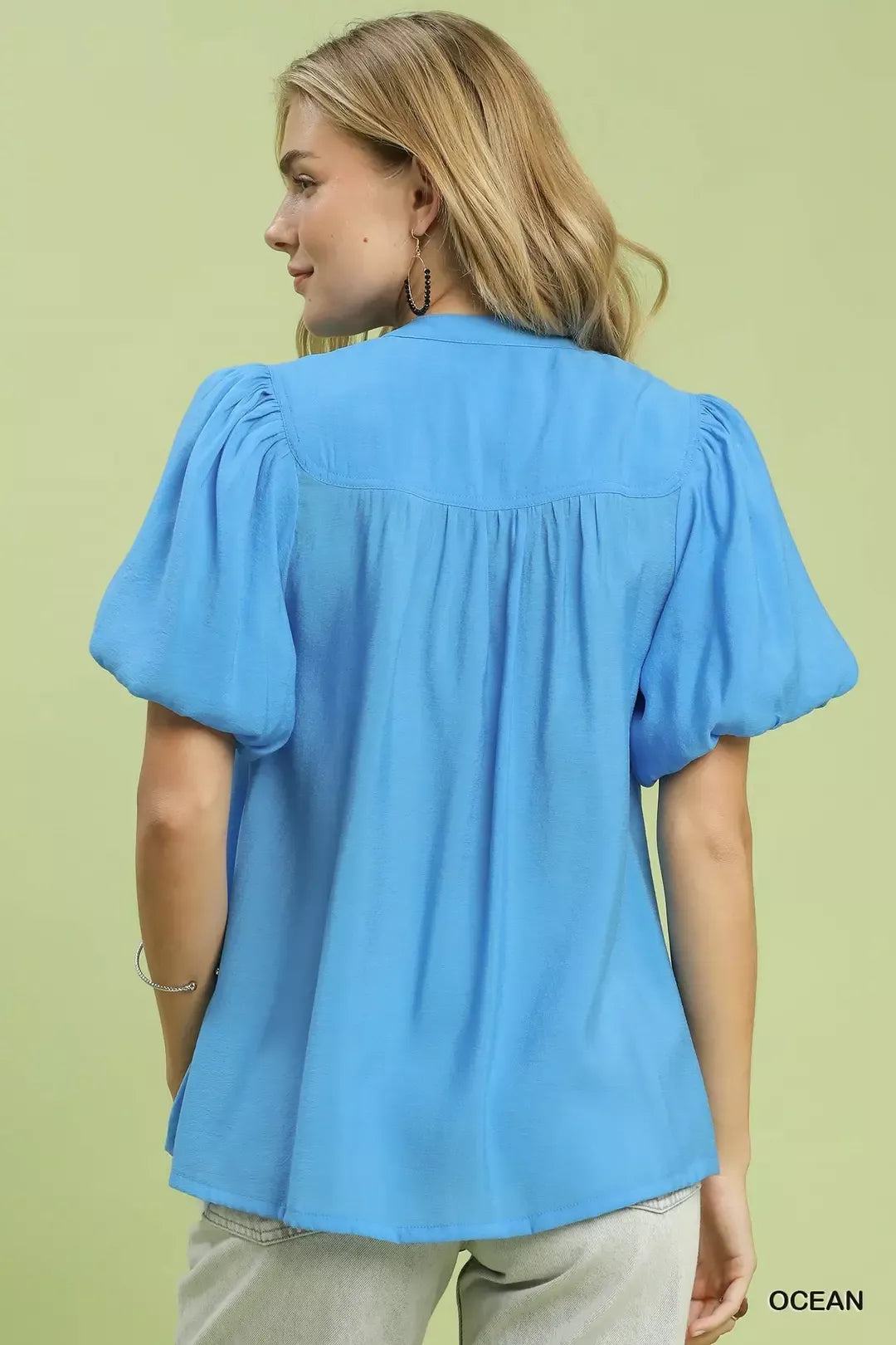 umgee button down Umgee Button-down Puff Sleeve Shirt view 3 (top) - shop at us.meeeshop