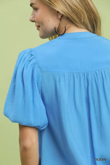 umgee button down Umgee Button-down Puff Sleeve Shirt view 4 (top) - shop at us.meeeshop