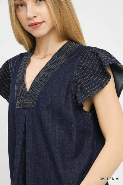umgee cap sleeve Umgee Cap Sleeve Denim Top view 4 (top) - shop at us.meeeshop