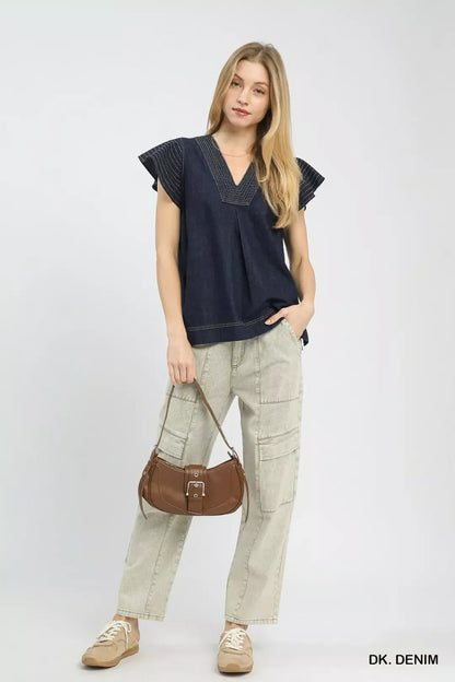 umgee cap sleeve Umgee Cap Sleeve Denim Top view 5 (top) - shop at us.meeeshop