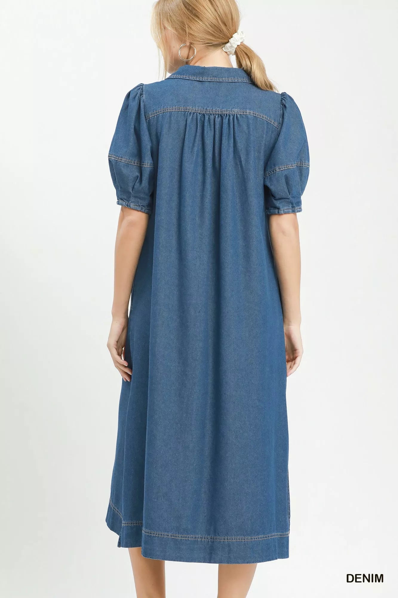 umgee chambray collared Umgee Chambray Collared Puff Sleeve Dress view 3 (dress) - shop at us.meeeshop