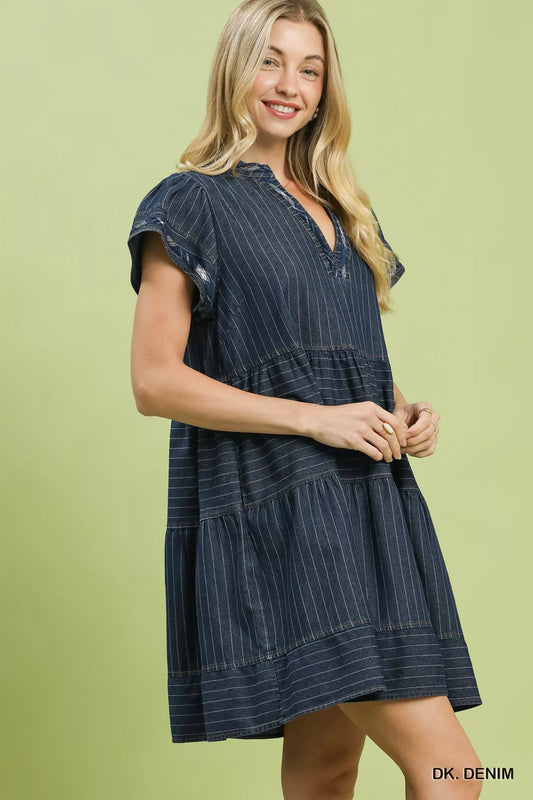 umgee chambray tiered Umgee Chambray Tiered Babydoll Dress view 2 (dress) - shop at us.meeeshop
