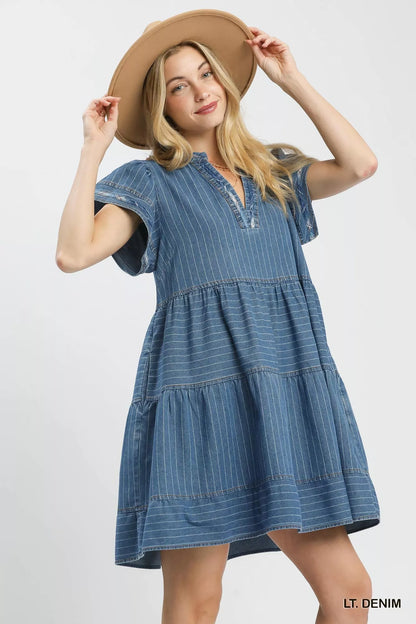 umgee chambray tiered Umgee Chambray Tiered Babydoll Dress view 2 (dress) - shop at us.meeeshop
