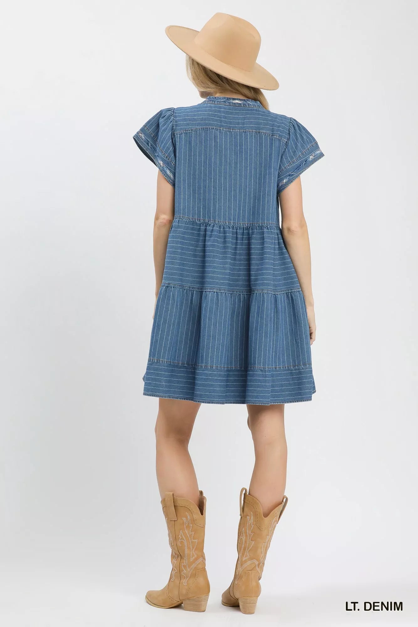 umgee chambray tiered Umgee Chambray Tiered Babydoll Dress view 3 (dress) - shop at us.meeeshop
