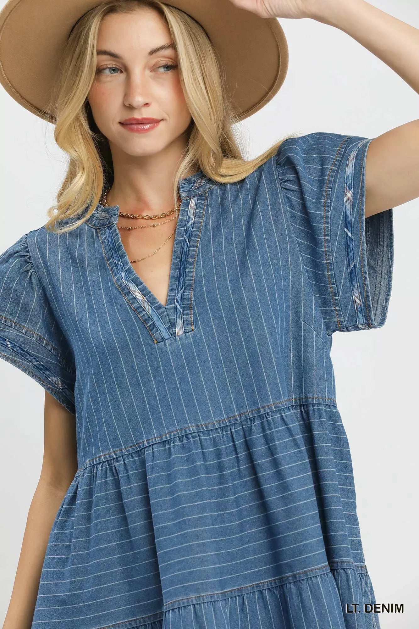 umgee chambray tiered Umgee Chambray Tiered Babydoll Dress view 4 (dress) - shop at us.meeeshop