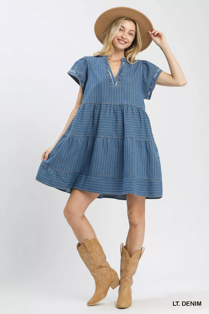 umgee chambray tiered Umgee Chambray Tiered Babydoll Dress view 5 (dress) - shop at us.meeeshop