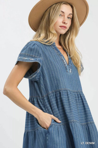 umgee chambray tiered Umgee Chambray Tiered Babydoll Dress view 6 (dress) - shop at us.meeeshop