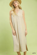 Umgee Chevron Stripe Sleeveless Midi Dress LATTE (dress) - midi dress, sleeveless midi dress - shop at us.meeeshop