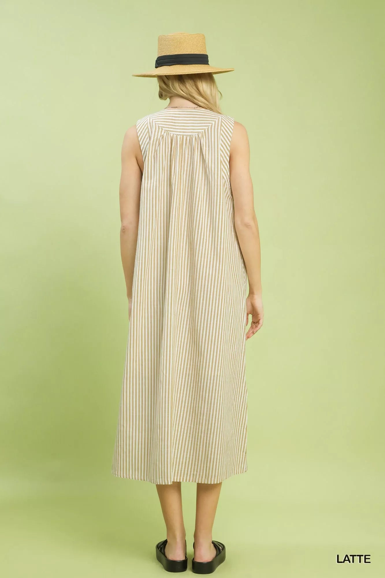 Umgee Chevron Stripe Sleeveless Midi Dress LATTE view 3 (dress) - midi dress, sleeveless midi dress - shop at us.meeeshop