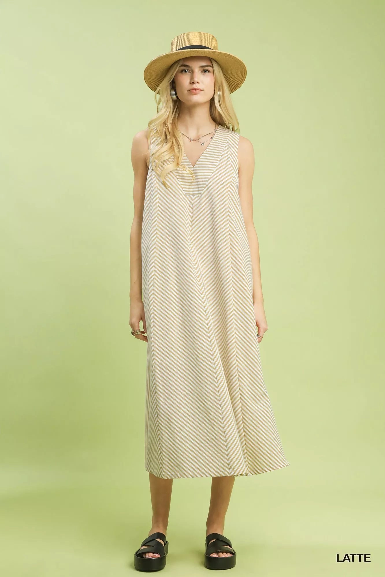 Umgee Chevron Stripe Sleeveless Midi Dress view 5 (dress) - midi dress, sleeveless midi dress - shop at us.meeeshop