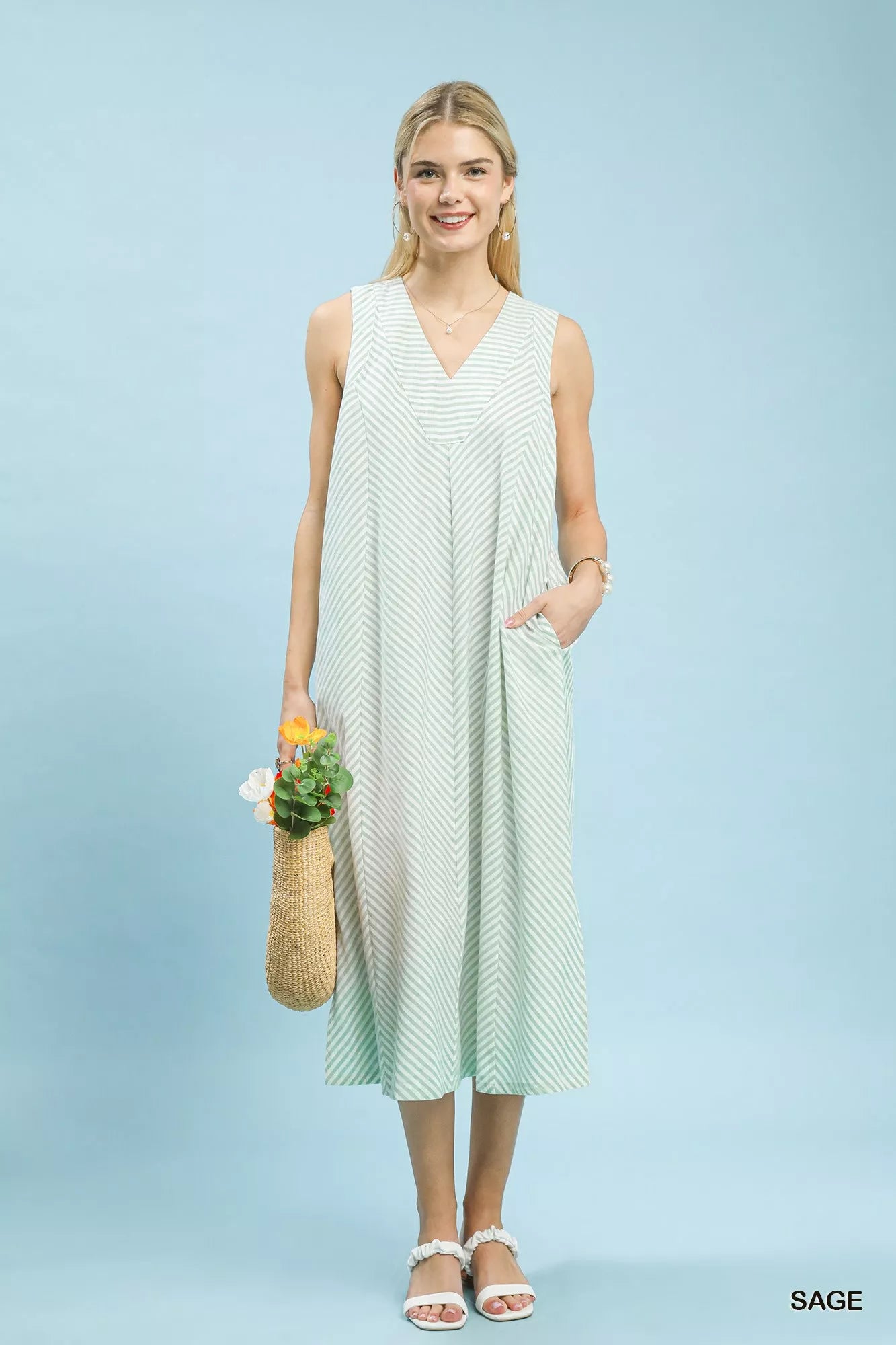 Umgee Chevron Stripe Sleeveless Midi Dress view 5 (dress) - midi dress, sleeveless midi dress - shop at us.meeeshop