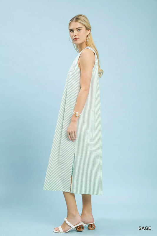 umgee chevron stripe Umgee Chevron Stripe Sleeveless Midi Dress view 2 (dress) - shop at us.meeeshop