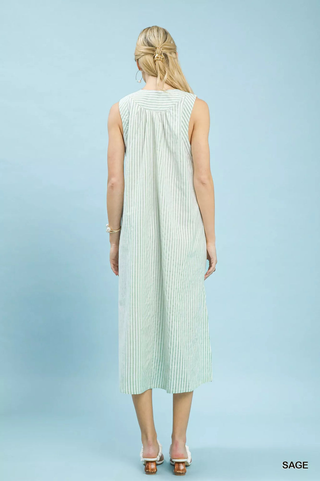 Umgee Chevron Stripe Sleeveless Midi Dress SAGE view 3 (dress) - midi dress, sleeveless midi dress - shop at us.meeeshop