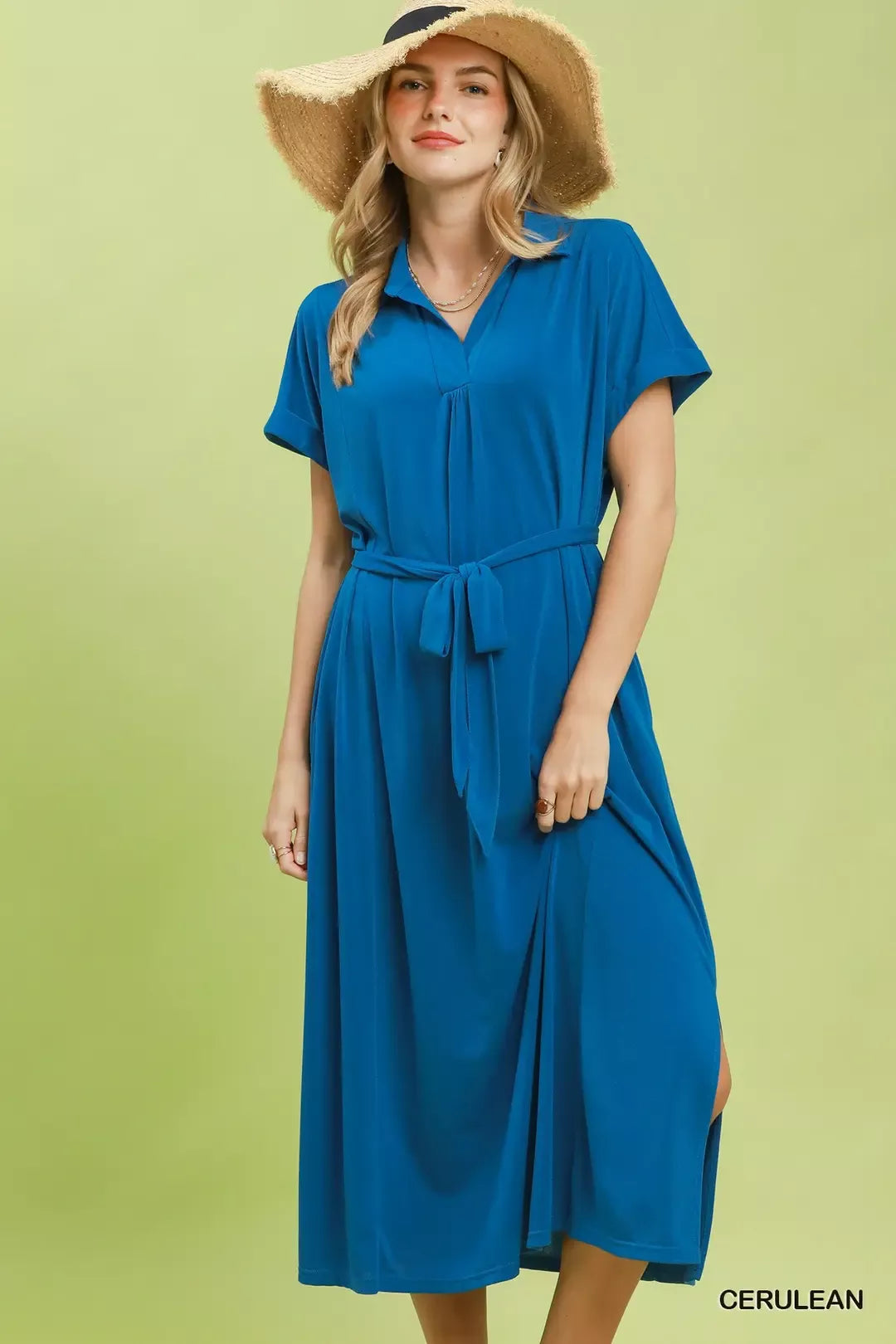 umgee collared belted Umgee Collared Belted Midi Dress CERULEAN (dress) - shop at us.meeeshop