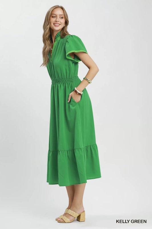 umgee contrast trim Umgee Contrast Trim Midi Dress with Tiered Ruffle Hem view 2 (dress) - shop at us.meeeshop