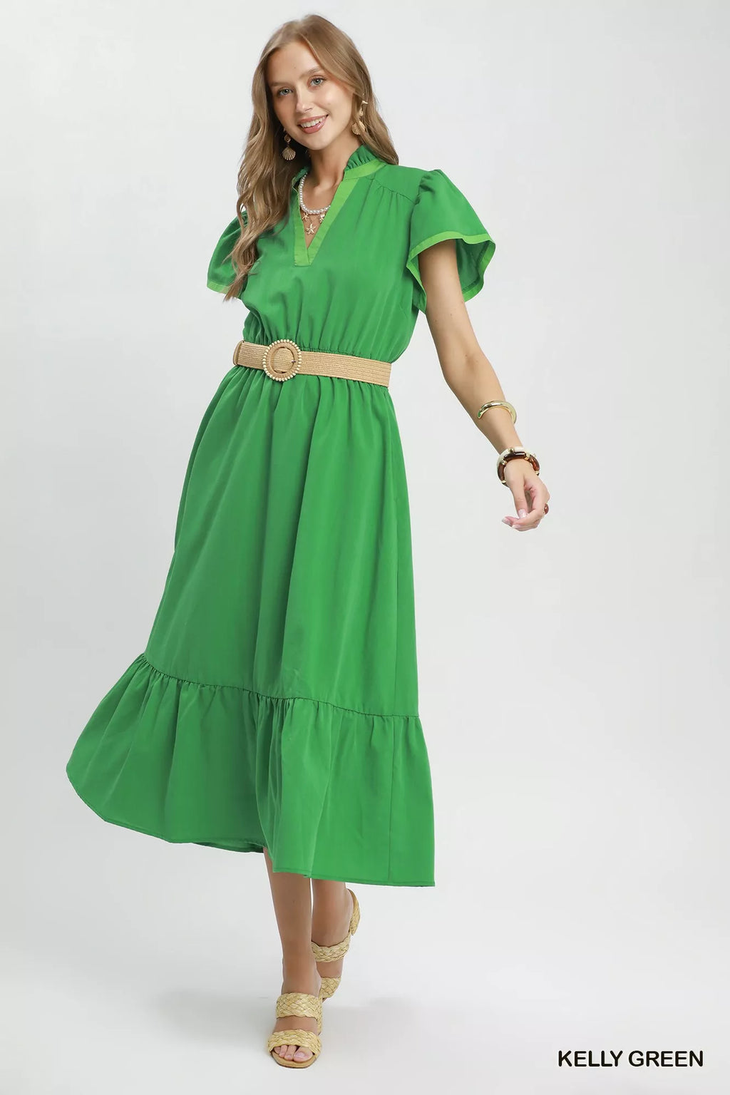 Umgee Contrast Trim Midi Dress with Tiered Ruffle Hem view 4 (dress) - hem dress, ruffle hem dress - shop at us.meeeshop
