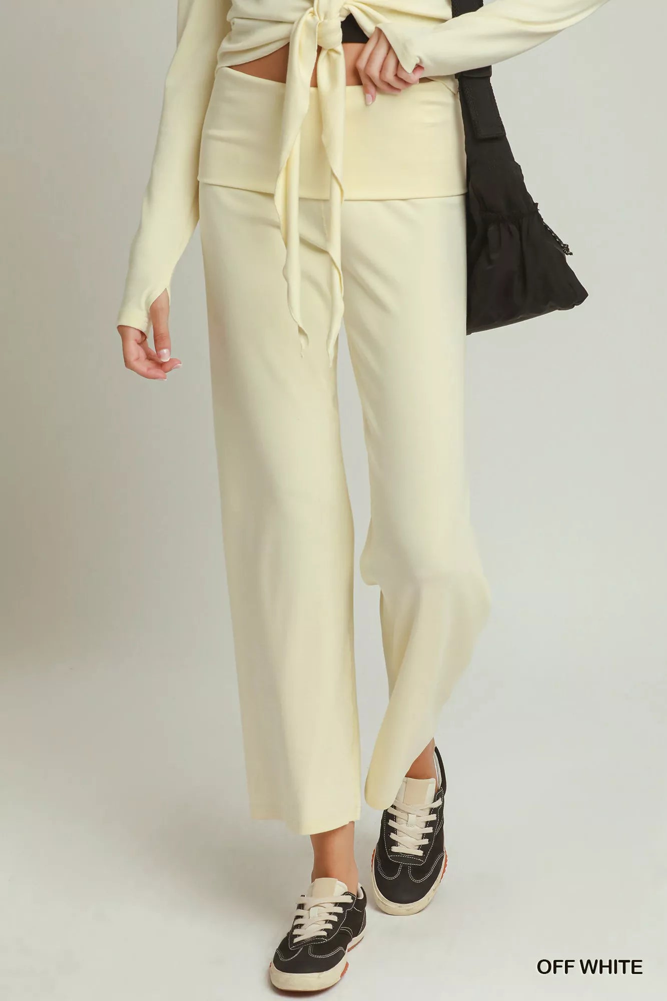 Umgee Cotton Viscose Folded Waistband Straight Leg Pants OFF WHITE (bottom) - leg pants, straight leg p - shop at us.meeeshop