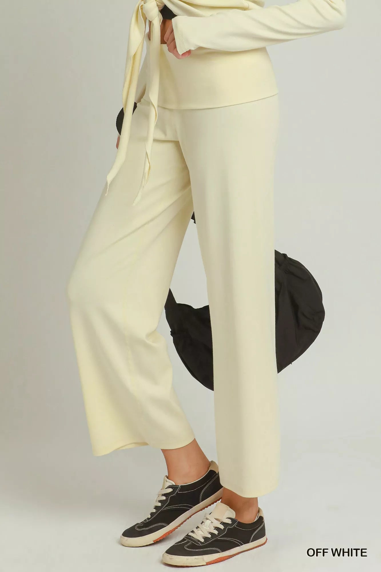 Umgee Cotton Viscose Folded Waistband Straight Leg Pants OFF WHITE view 2 (bottom) - leg pants, straigh - shop at us.meeeshop