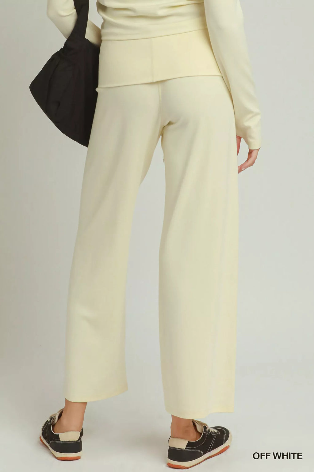 Umgee Cotton Viscose Folded Waistband Straight Leg Pants OFF WHITE view 3 (bottom) - leg pants, straigh - shop at us.meeeshop