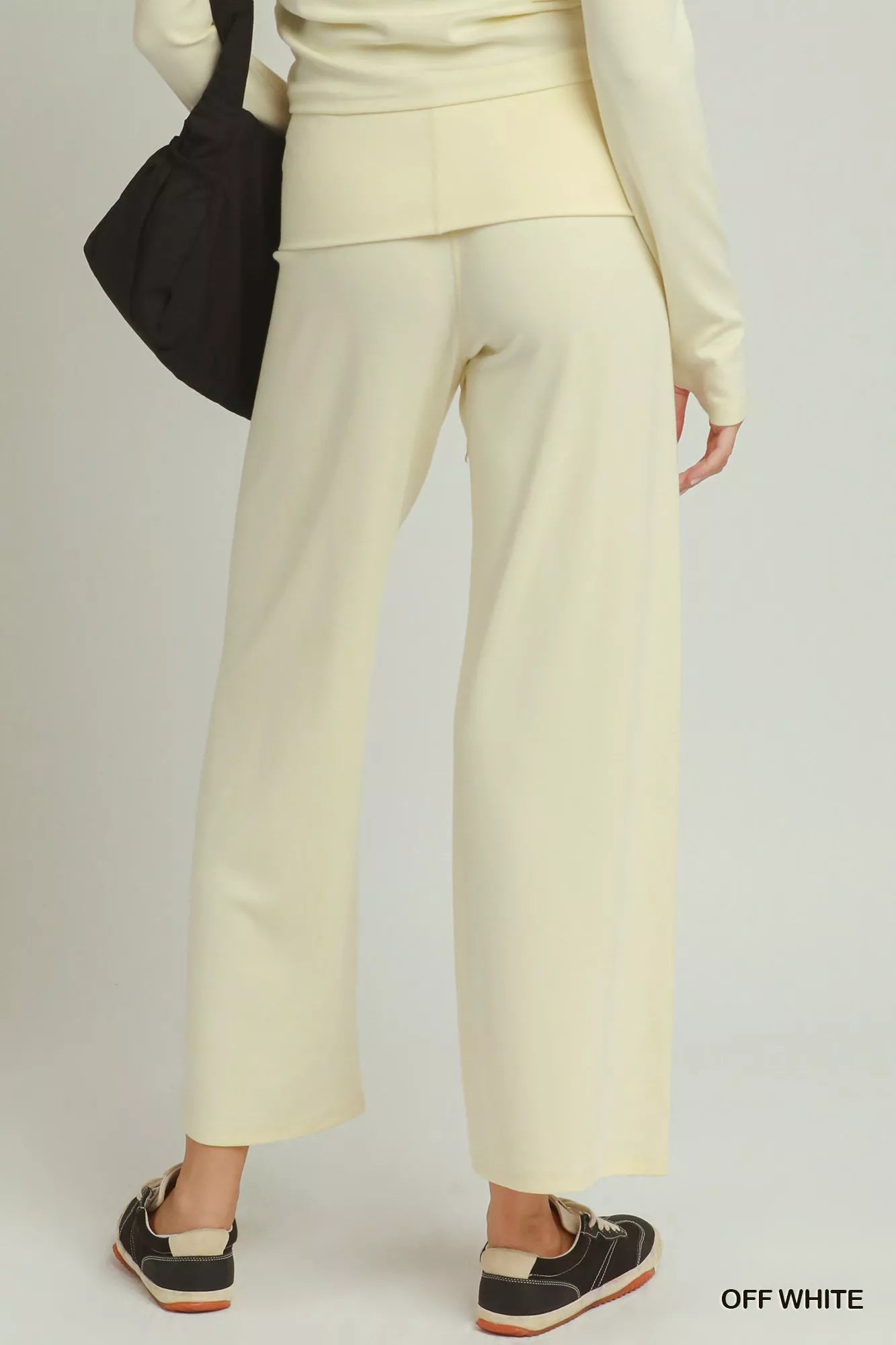 Umgee Cotton Viscose Folded Waistband Straight Leg Pants OFF WHITE view 3 (bottom) - leg pants, straigh - shop at us.meeeshop