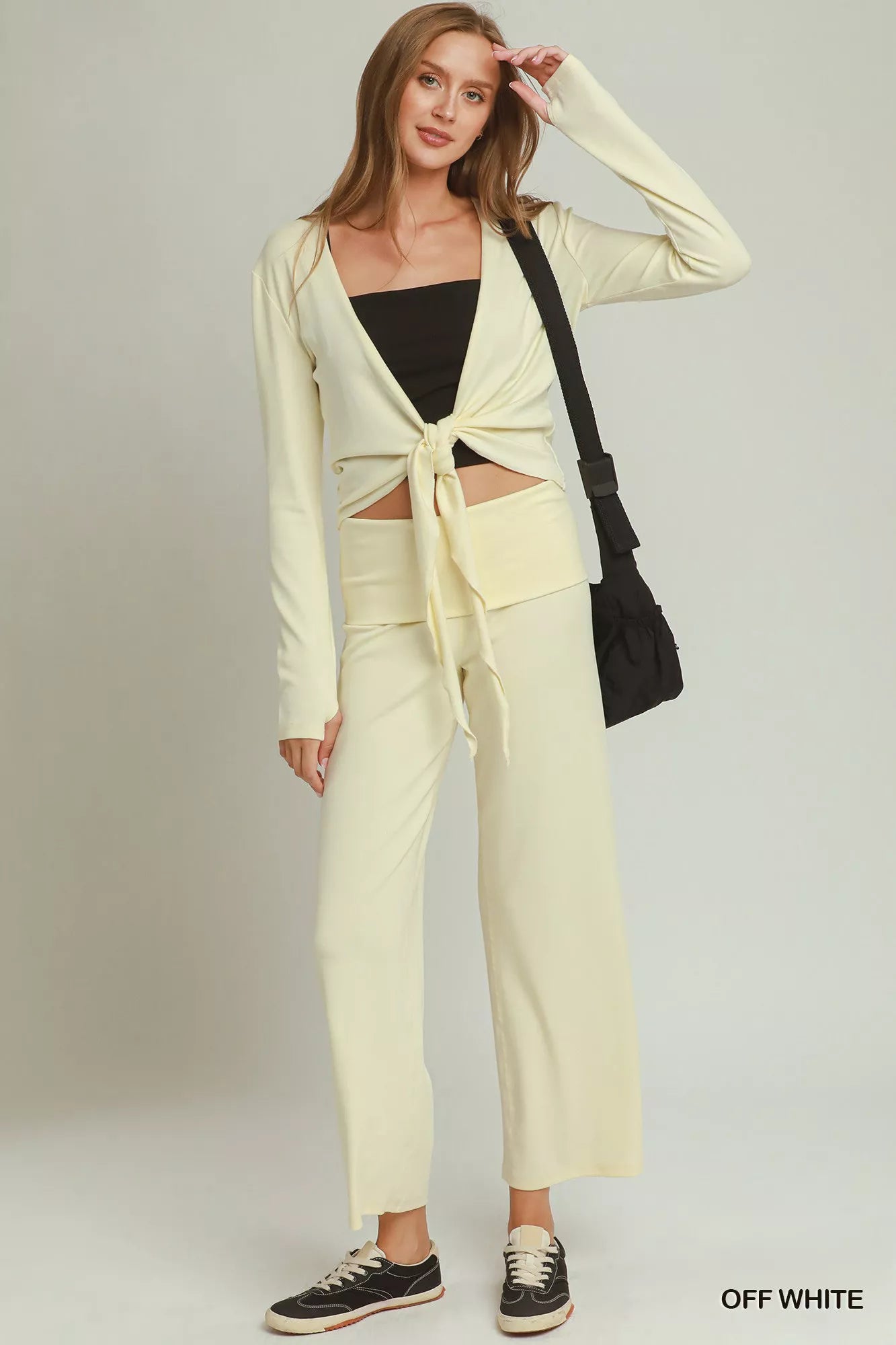 Umgee Cotton Viscose Folded Waistband Straight Leg Pants view 4 (bottom) - leg pants, straight leg pant - shop at us.meeeshop