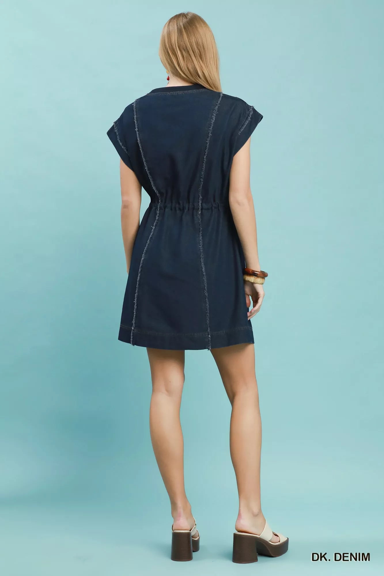 Umgee Drawstring Waist Frayed Denim Mini Dress view 5 (dress) - umgee dress with pockets, umgee dress p - shop at us.meeeshop