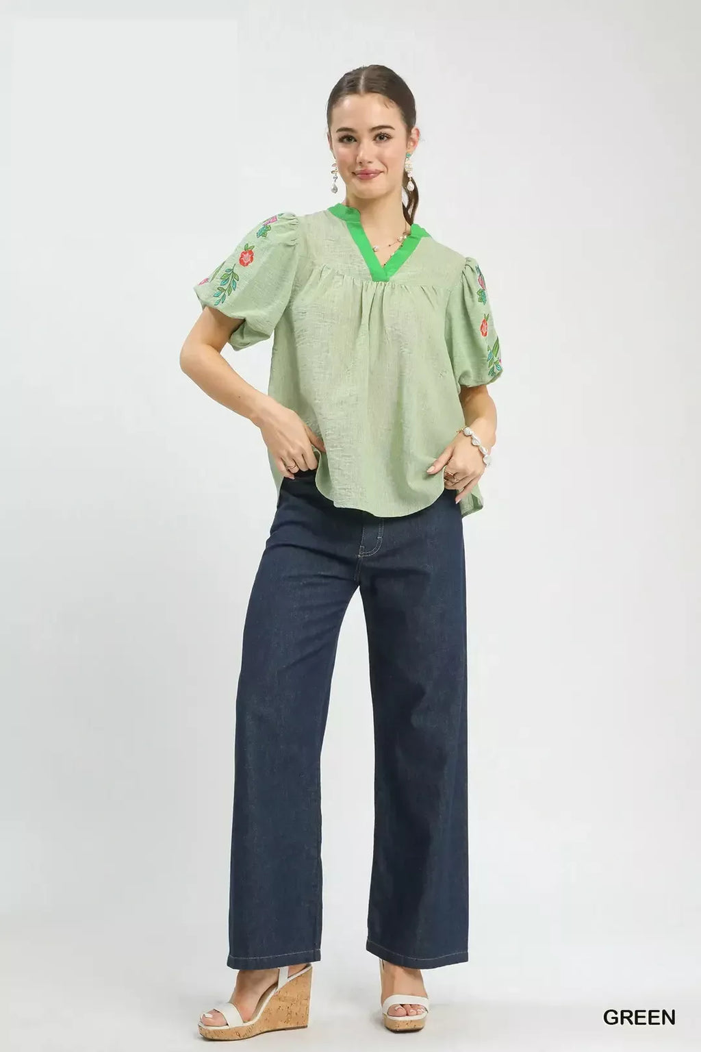 Umgee Embroidered Puff Sleeve Top view 4 (top) - umgee embroidered blouse, umgee embroidered shirt, umg - shop at us.meeeshop
