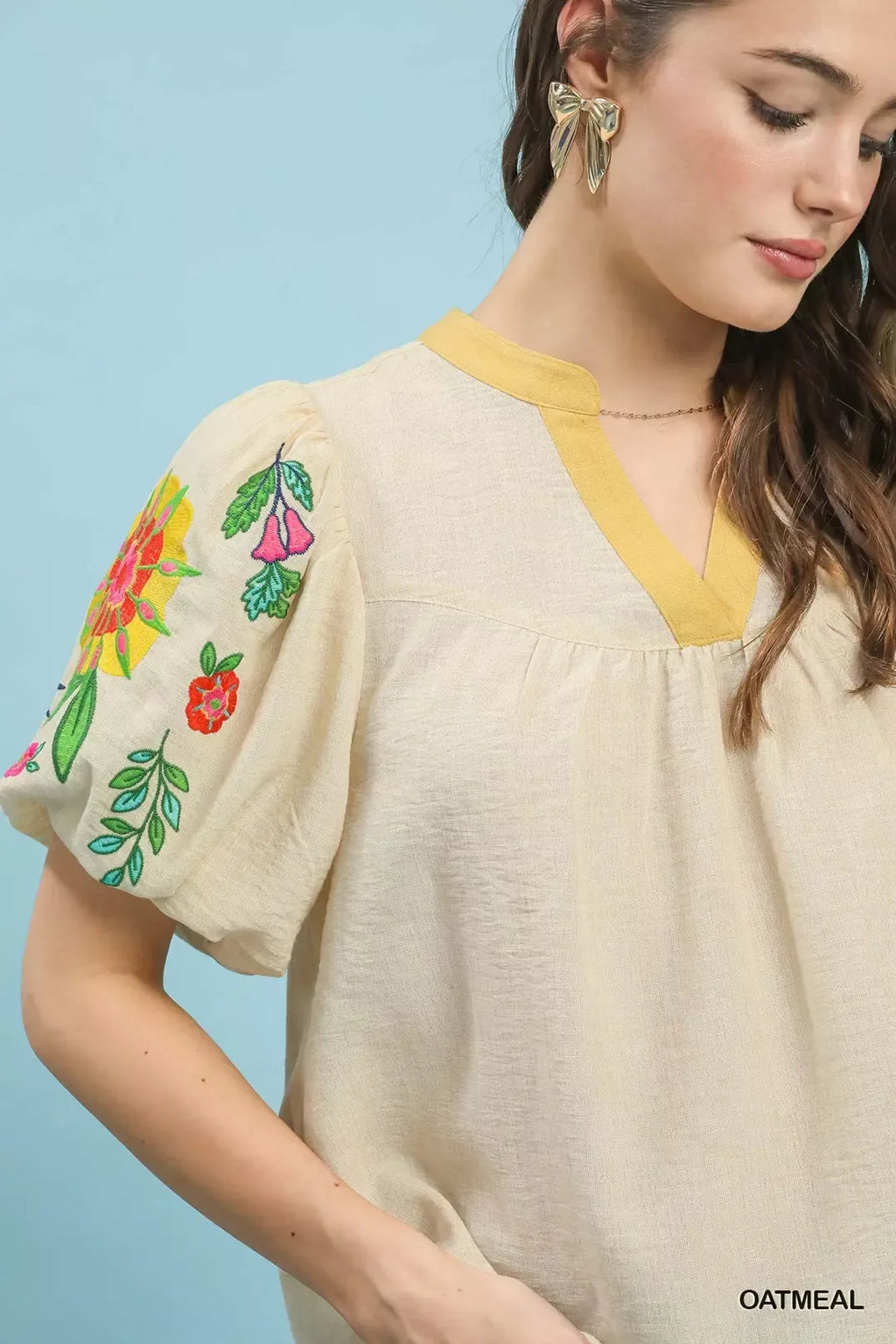 Umgee Embroidered Puff Sleeve Top view 5 (top) - umgee embroidered blouse, umgee embroidered shirt, umg - shop at us.meeeshop