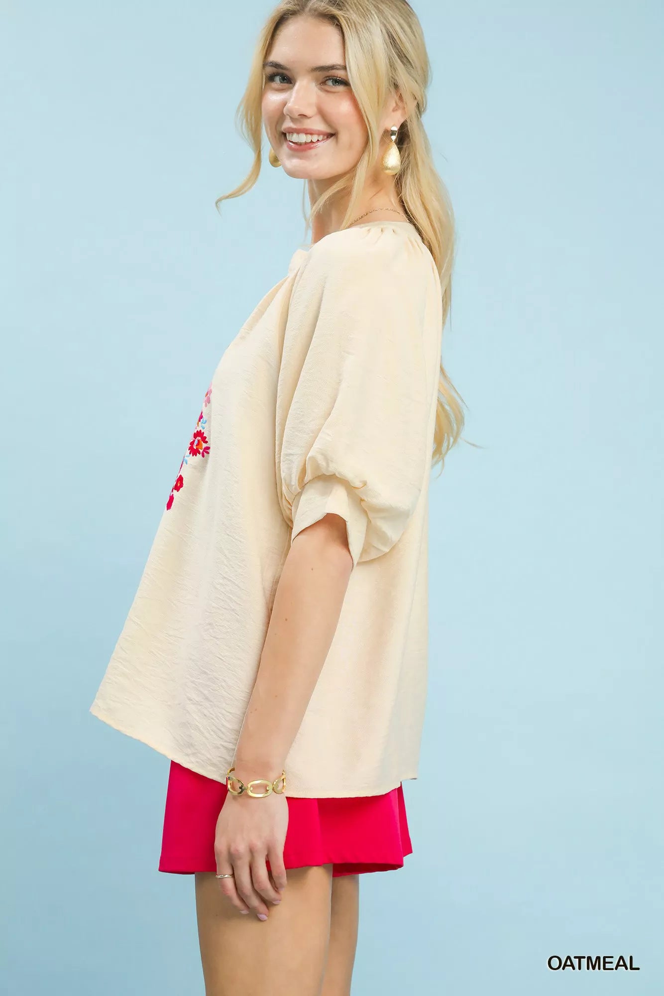 umgee embroidered puff Umgee Embroidered Puff Sleeve Blouse view 2 (top) - shop at us.meeeshop