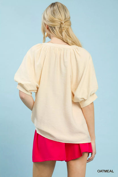 umgee embroidered puff Umgee Embroidered Puff Sleeve Blouse view 3 (top) - shop at us.meeeshop