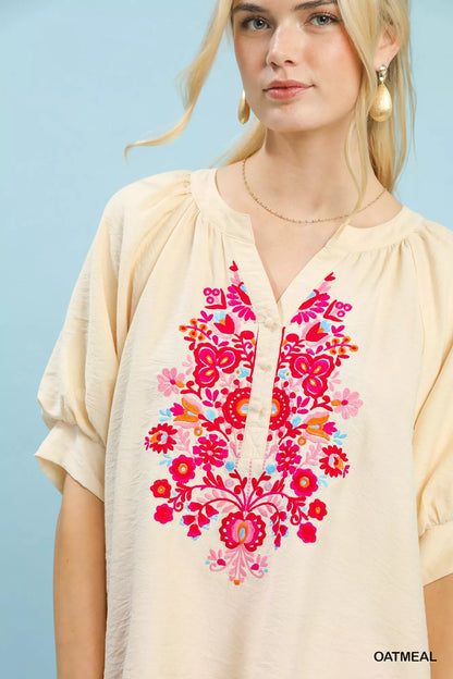 umgee embroidered puff Umgee Embroidered Puff Sleeve Blouse view 5 (top) - shop at us.meeeshop